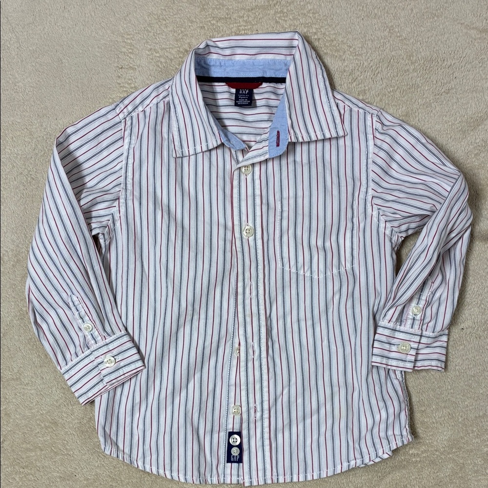 GAP Kids White and Red Striped Button Down Shirt
